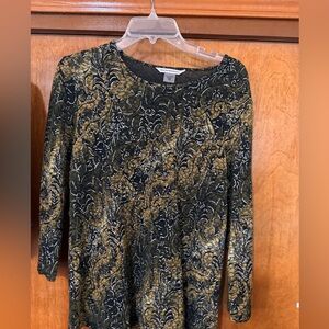 Allison Dailey Womens Medium pullover top round neck 3/4 sleeves Brown